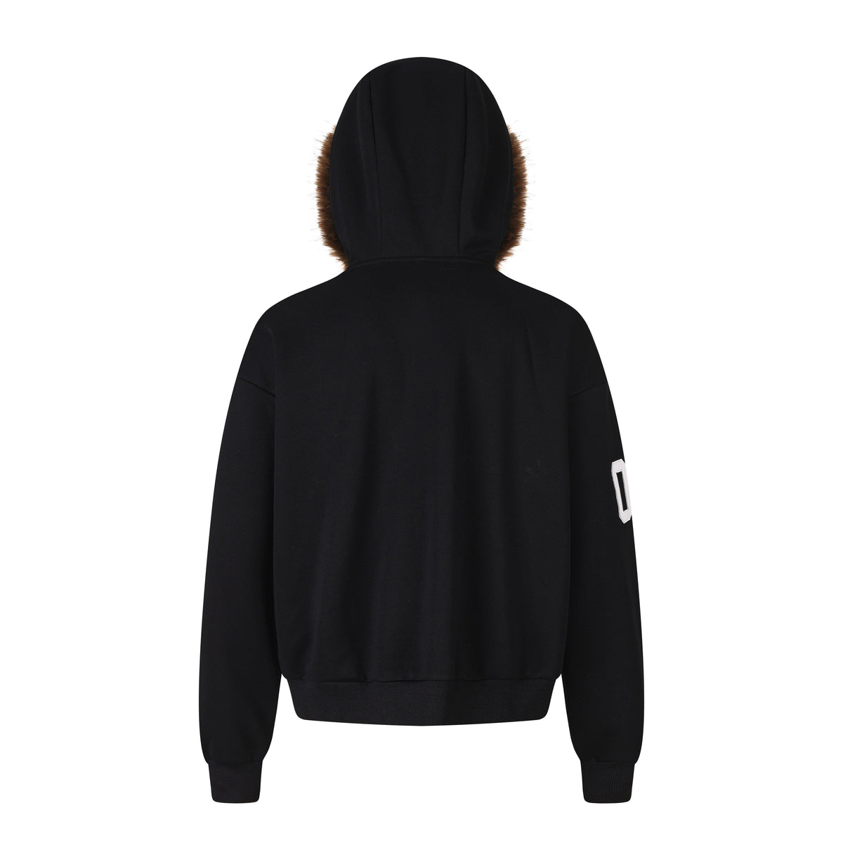 Madxmarx Faux Fur Trim Graphic Zip-Up Hoodie