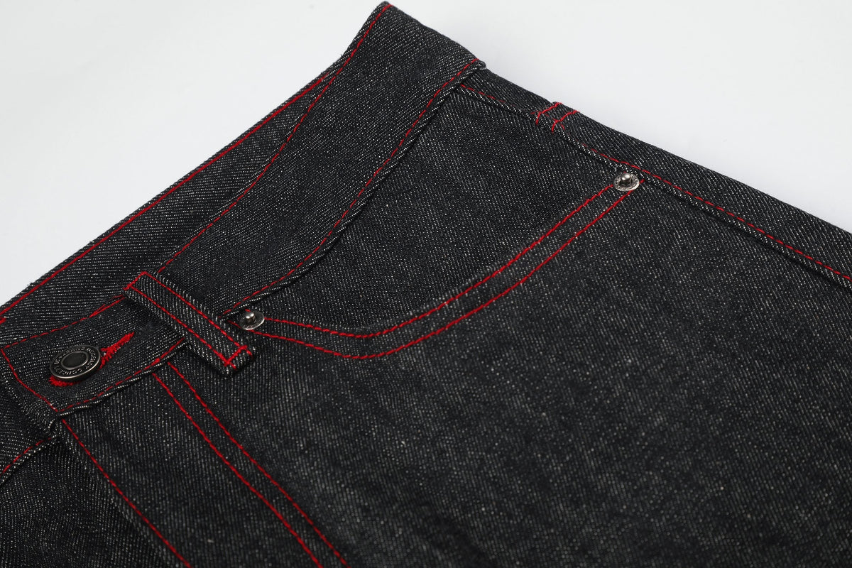 Madxmarx Contrast Stitch Graphic Wide-Leg Jeans