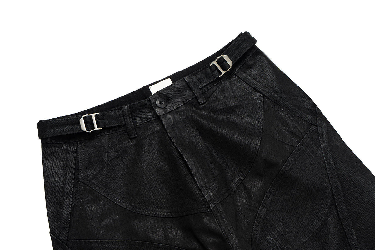 Pantalon en jean et cuir à surpiqûres incurvées Madxmarx