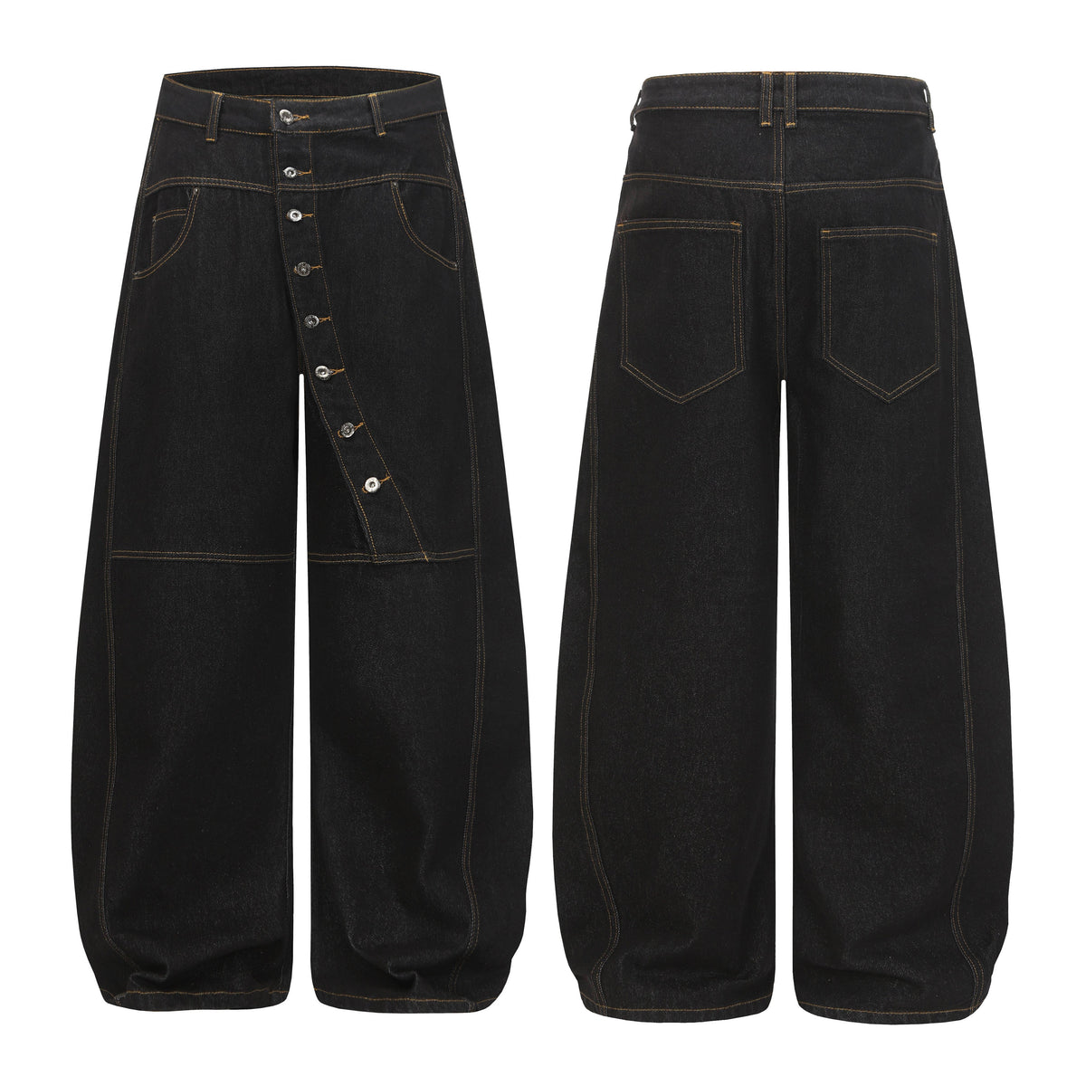 Pantalon large en jean à boutons asymétriques Madxmarx