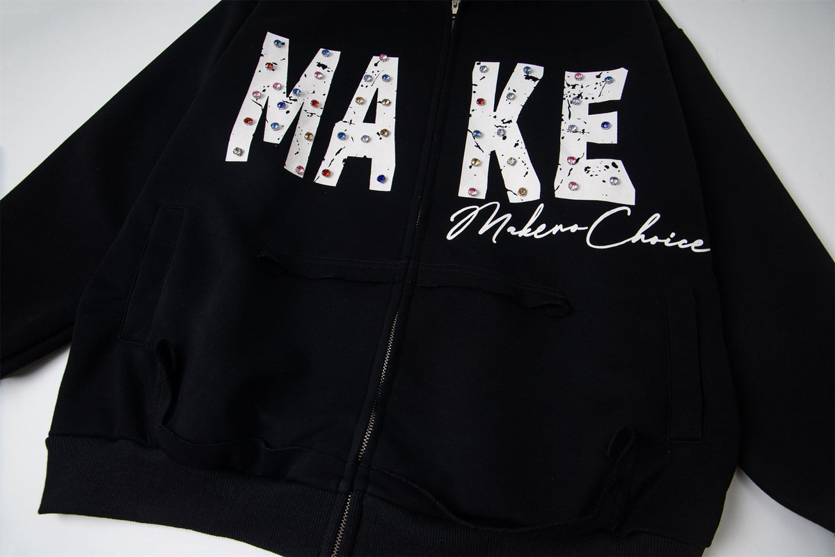 Madxmarx “MAKE” Studded Zip Hoodie