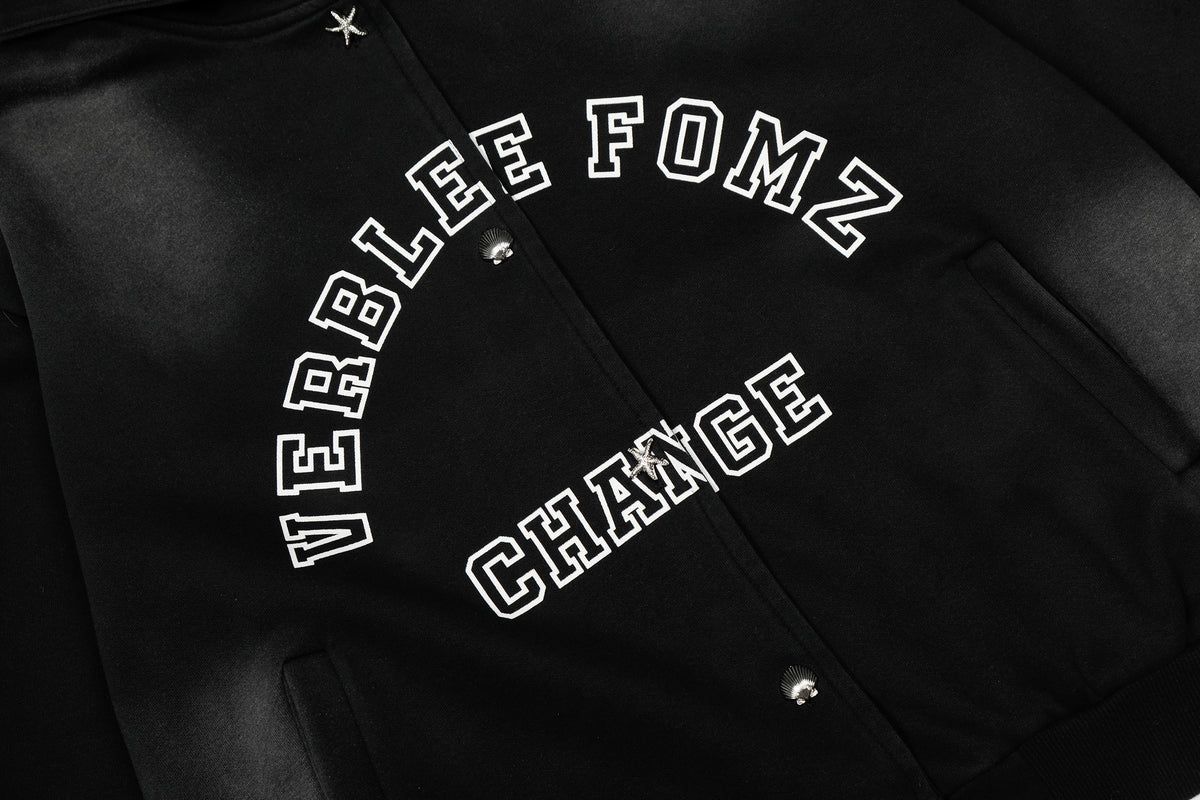 Madxmarx “Change” Spray-Fade Varsity Hoodie Jacket