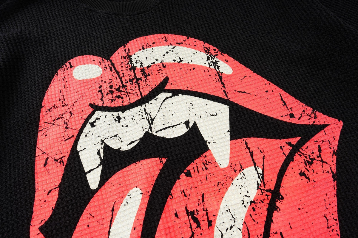 Madxmarx Waffle Knit Lips Graphic Long Sleeve Tee