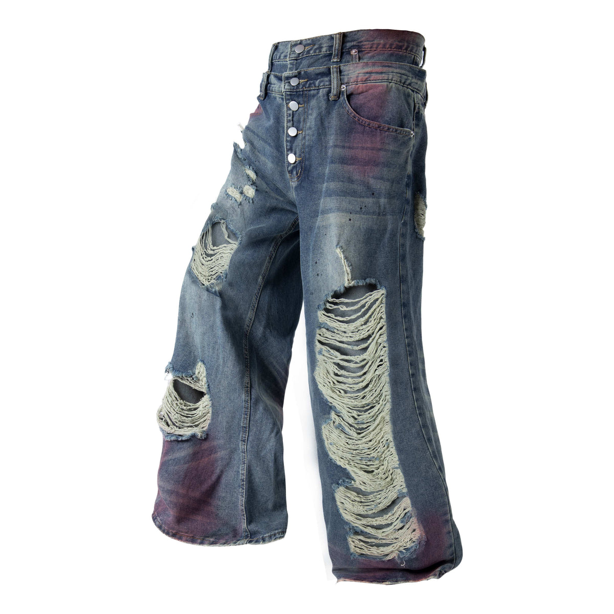 Madxmarx Distressed-Jeans mit weitem Bein in Washed-Optik