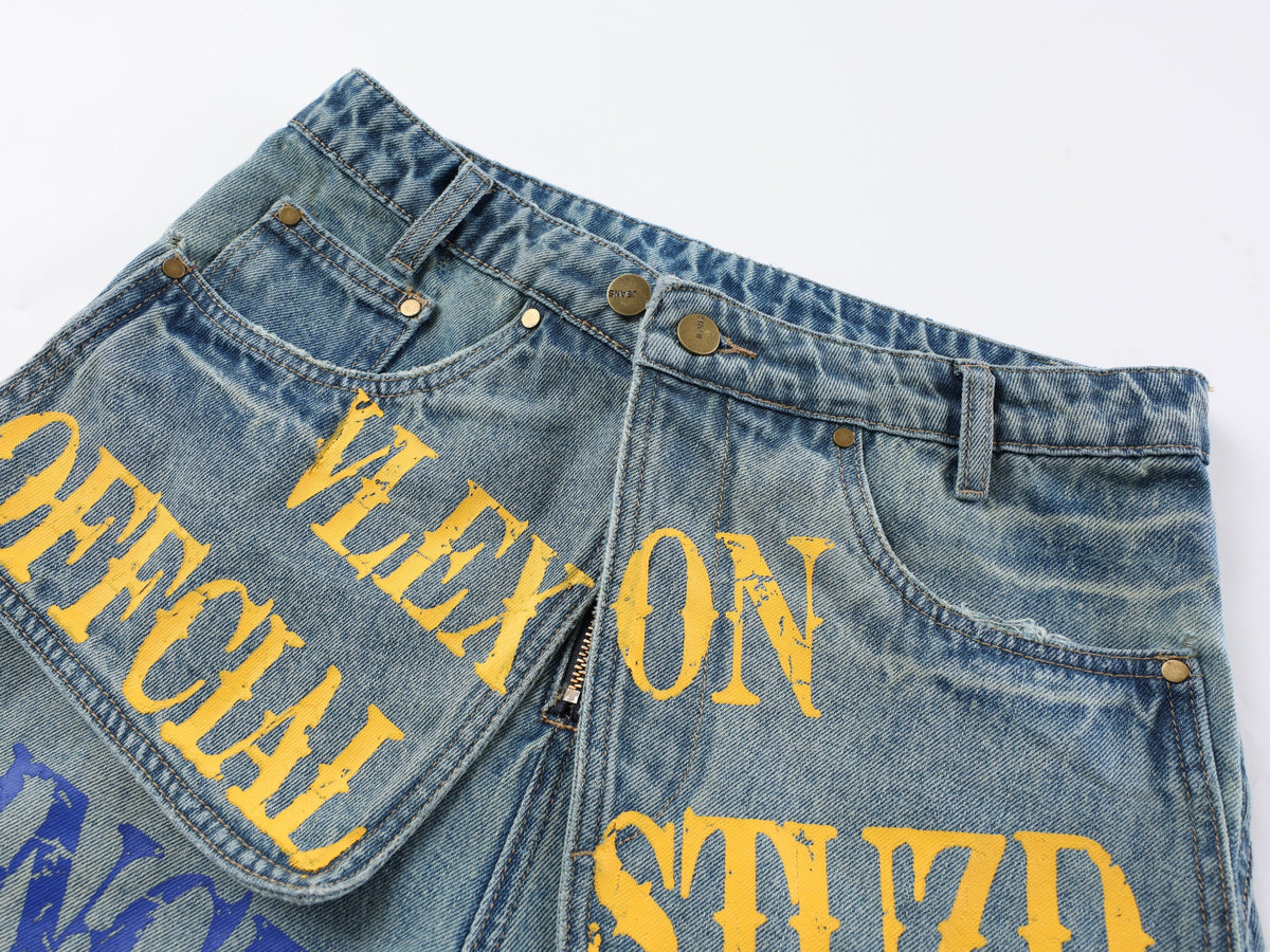 Madxmarx Graphic Wide-Leg Denim Pants