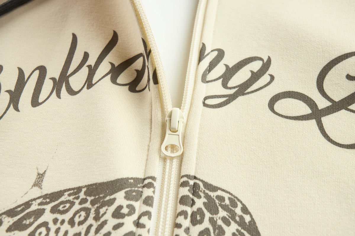 Madxmarx Leopard Star Graphic Zip-Up Hoodie
