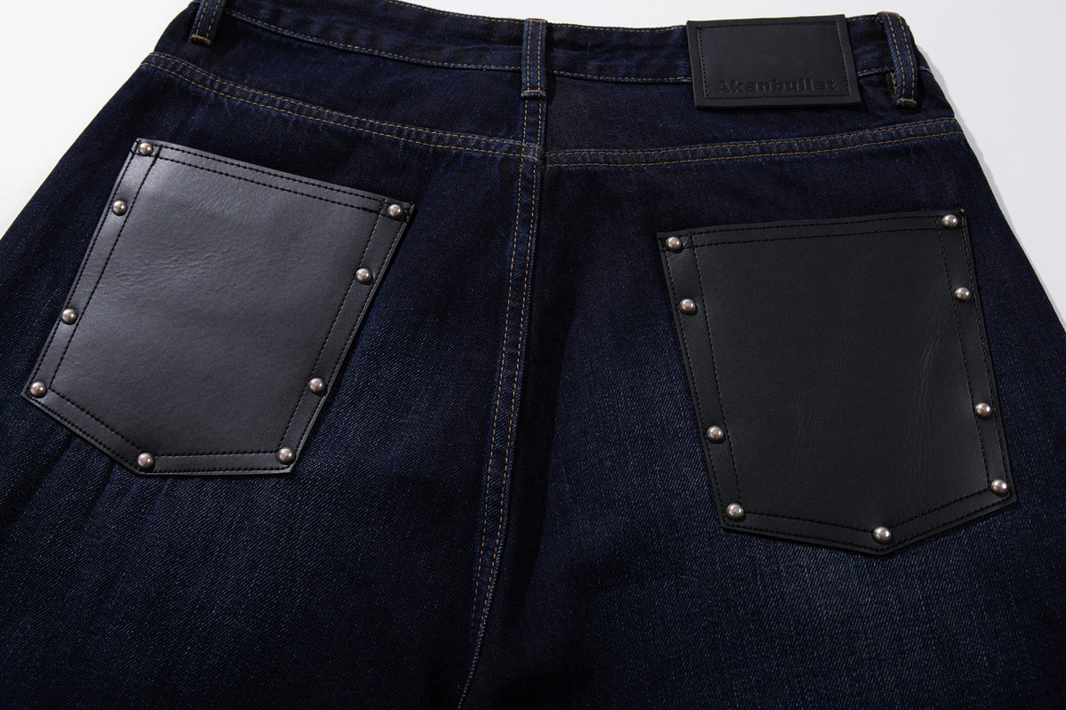Madxmarx Leather-Patch Wide-Leg Denim