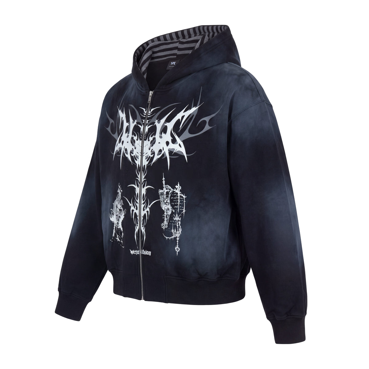 Madxmarx Tribal Graphic Washed Zip-Up Hoodie