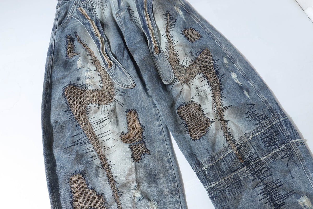 Pantalon en jean patchwork effet vieilli Madxmarx