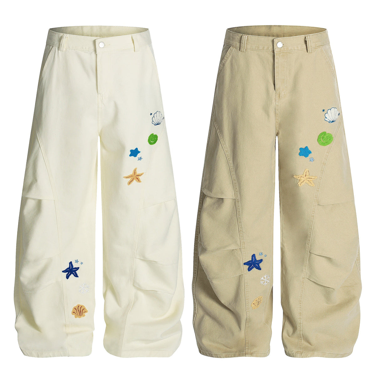 Madxmarx Sea Shell Embroidered Cargo Pants