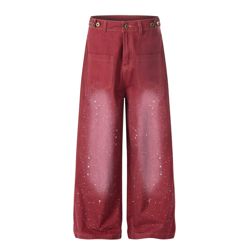 Madxmarx „Vintage Red Splatter Wide-Leg Pants“ - XS / Rot