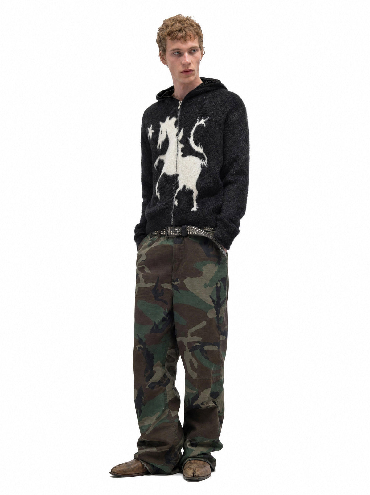Madxmarx Fuzzy Graphic Zip-Up Sweater