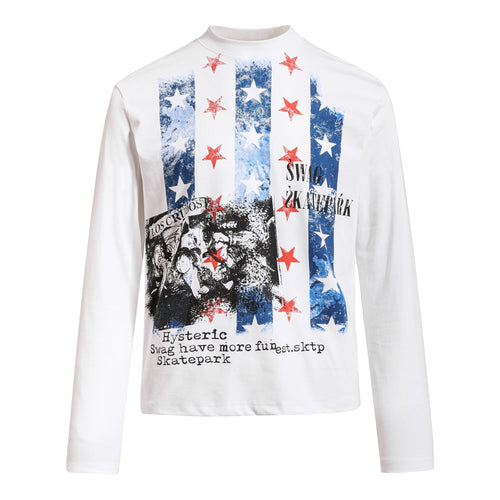 Madxmarx Distressed Star Collage Long Sleeve Tee - S / White