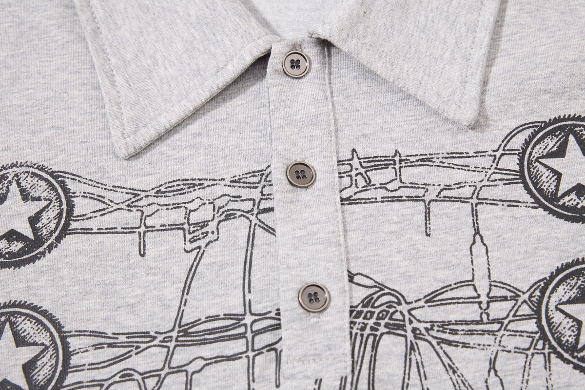 Madxmarx Star Hardware Graphic Polo Long Sleeve