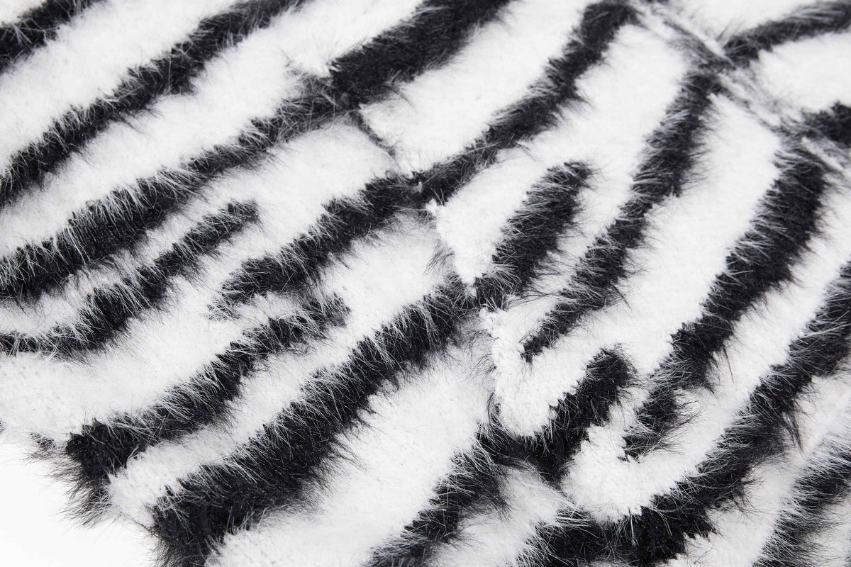 Madxmarx Fuzzy Zebra Graphic Zip-Up Sweater