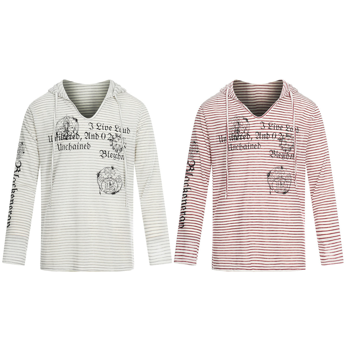 Madxmarx Striped Graphic Hooded Long Sleeve Tee