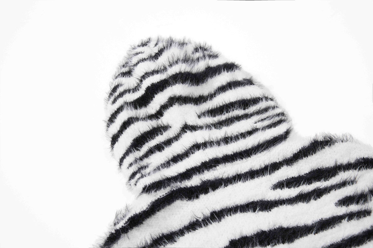 Madxmarx Fuzzy Zebra Graphic Zip-Up Sweater