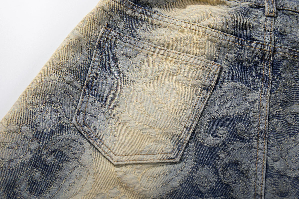 Madxmarx Paisley Spray-Fade Jeans mit weitem Bein