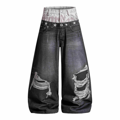 Madxmarx Layered Distressed Balloon Jeans - XS / Grey
