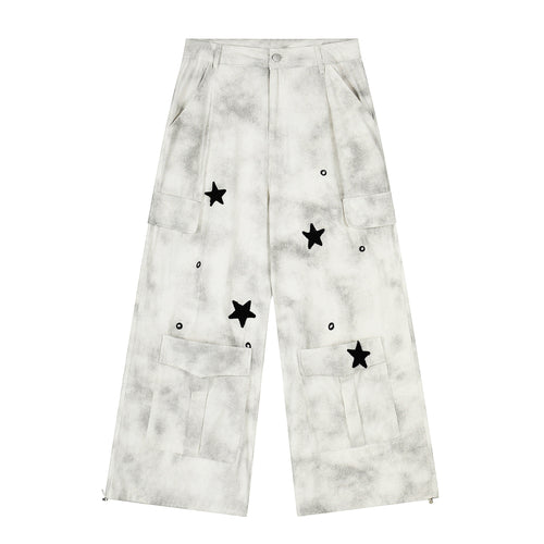 Madxmarx Star Patch Washed Cargo Wide-Leg Pants - XS / White