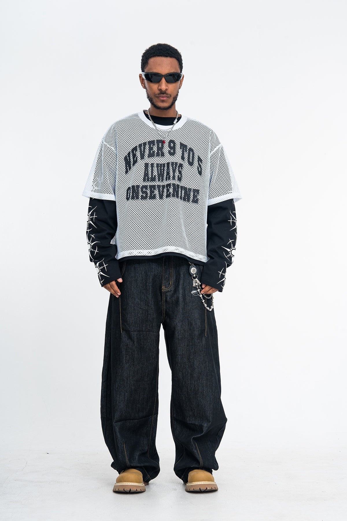 Madxmarx Layered Mesh Graphic Long Sleeve Tee