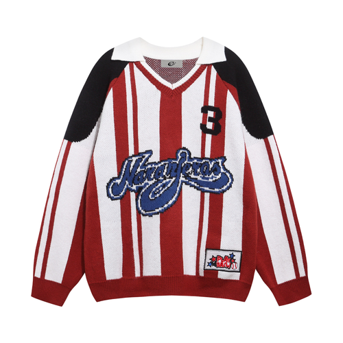 Madxmarx Retro Varsity Stripe Knit Sweater - M / Red