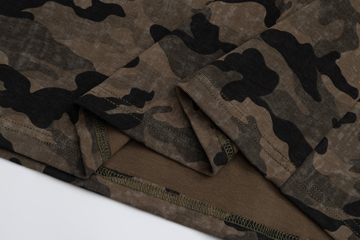 Madxmarx Camo Distressed Graphic Long Sleeve Tee