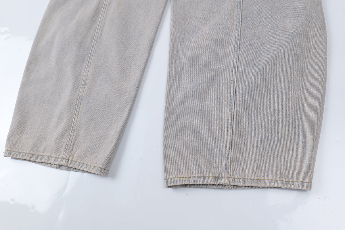 Madxmarx Distressed Curved Wide-Leg Denim Pants