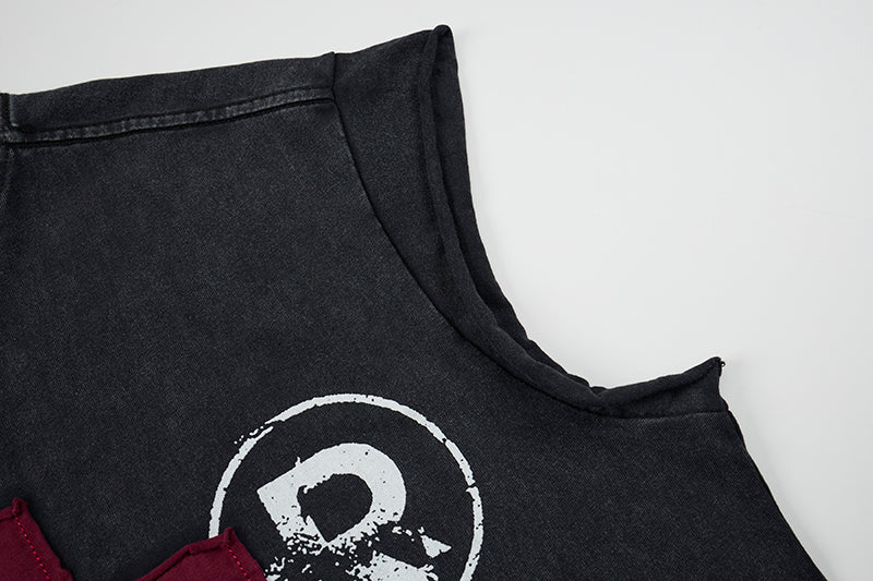 Madxmarx Distressed Cross Sleeveless T-Shirt