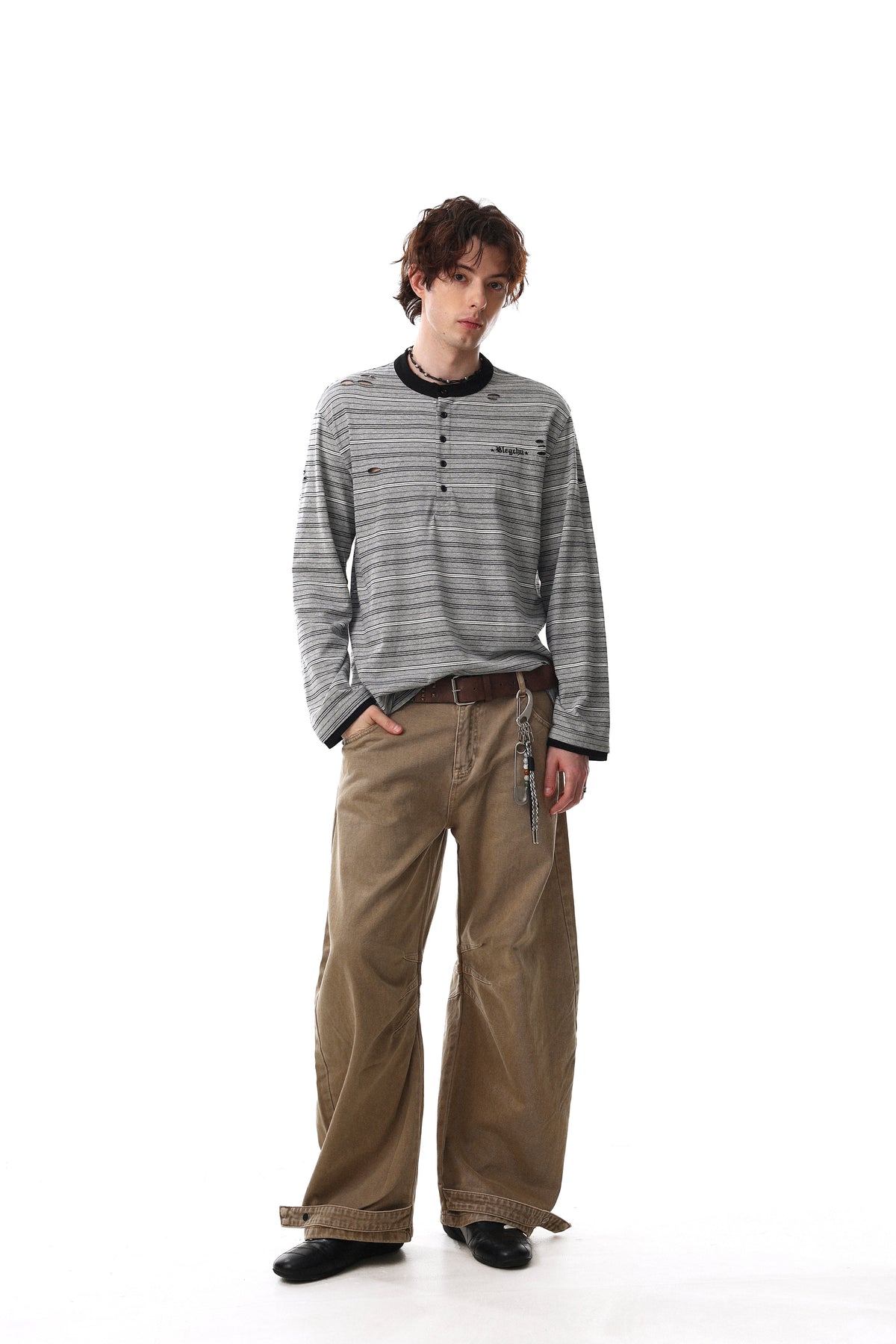 Madxmarx Striped Henley Long Sleeve Tee