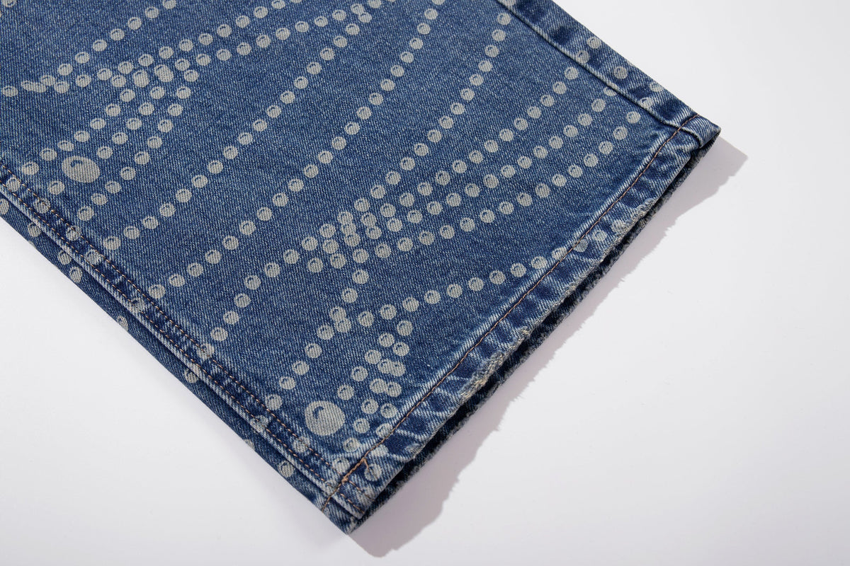 Madxmarx Dot-Pattern Wide-Leg Denim Pants