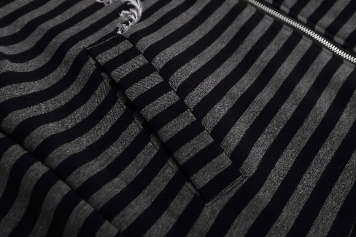 Madxmarx Fleur-De-Lis Striped Zip-Up Hoodie