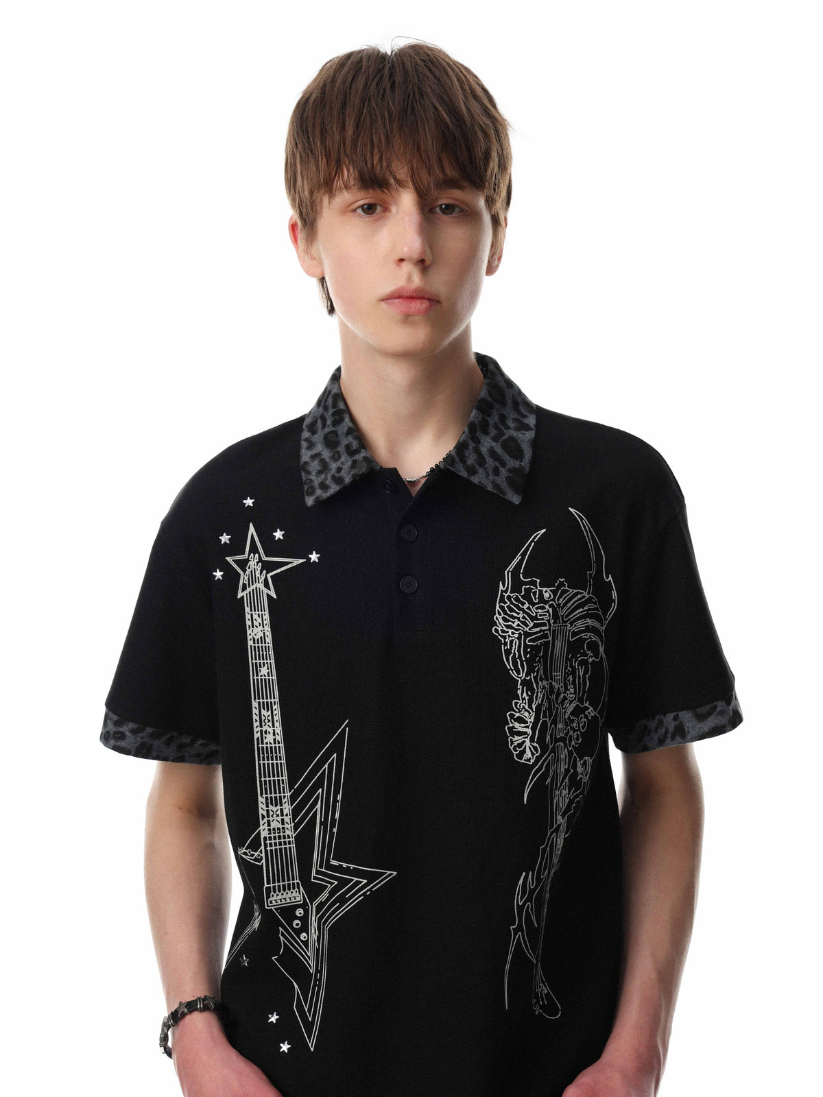 Madxmarx “Leopard Collar Graphic Polo Tee”