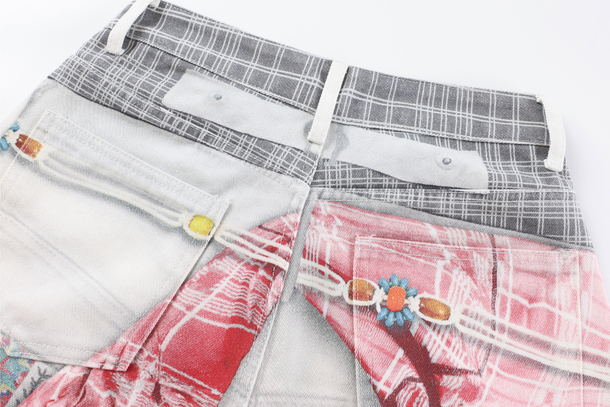 Pantalon en jean patchwork à double taille Madxmarx