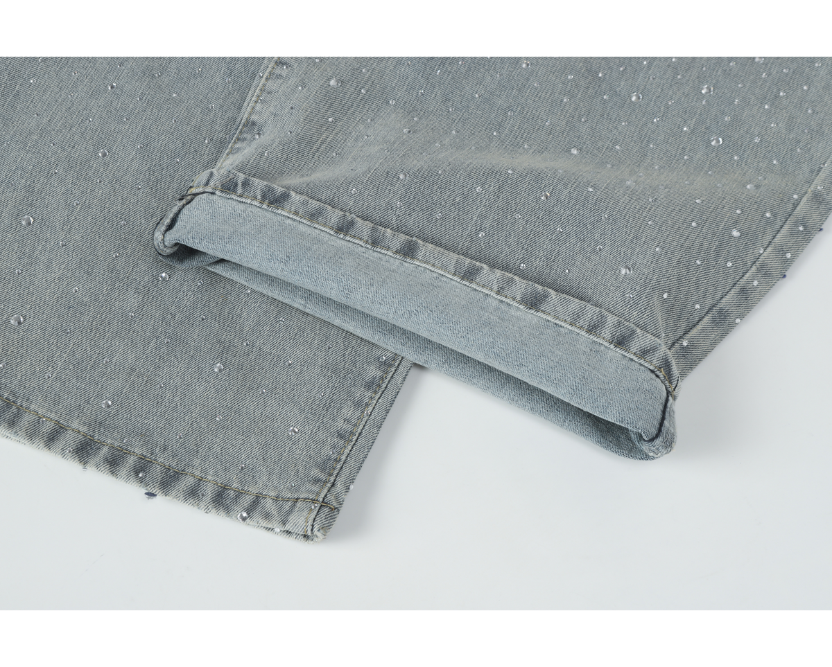 Calça Jeans Wide-Leg Madxmarx Lavagem Clara com Strass