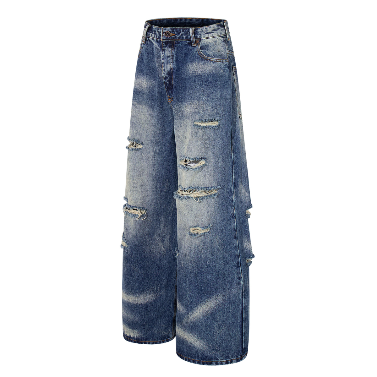 Jean large délavé à effet usé Madxmarx