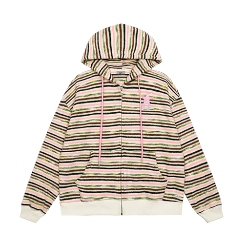 Madxmarx Striped Knit Zip Hoodie - S / Rose