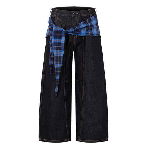Madxmarx Plaid-Panel Wide-Leg Denim - XS / Blue