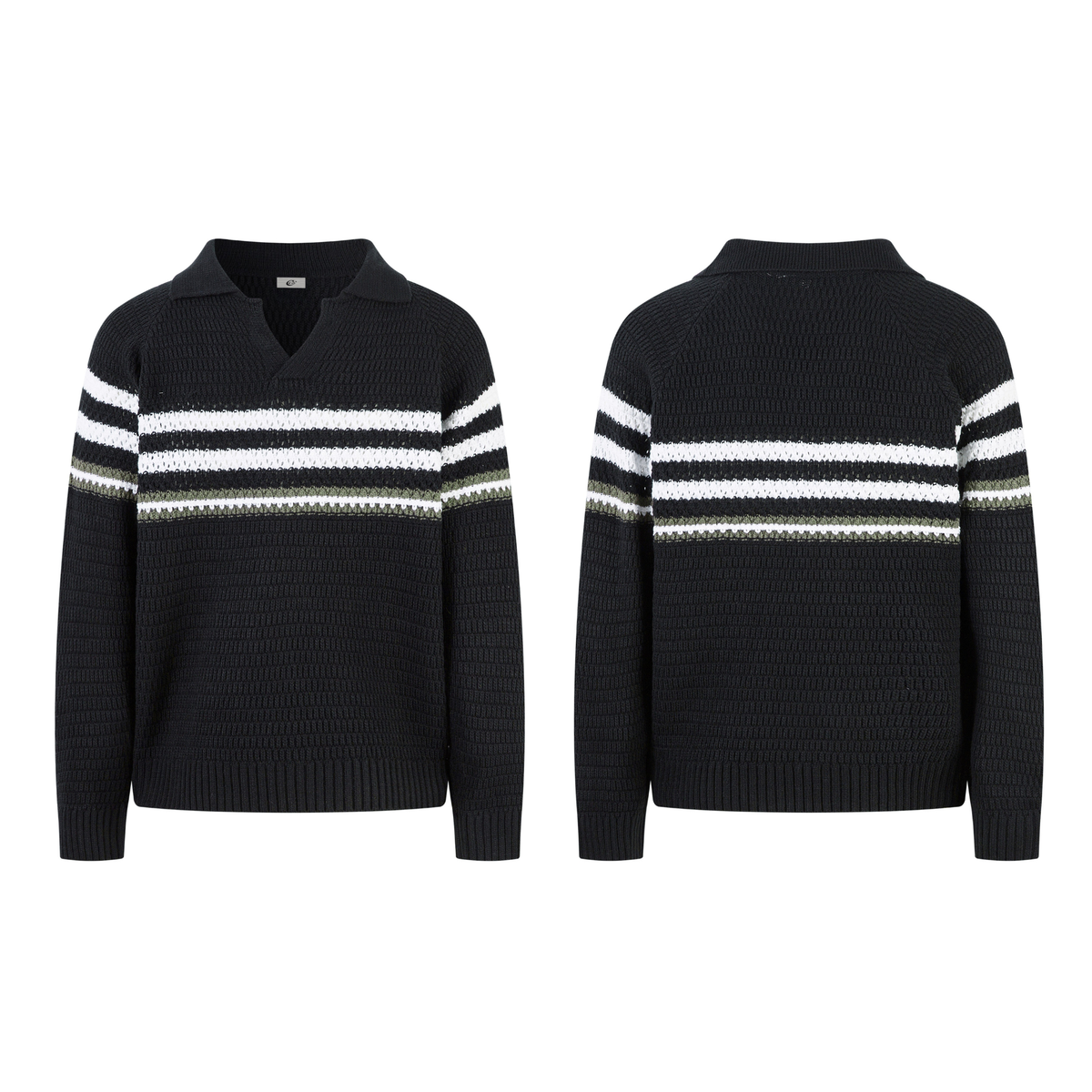 Madxmarx Striped Knit Polo Sweater