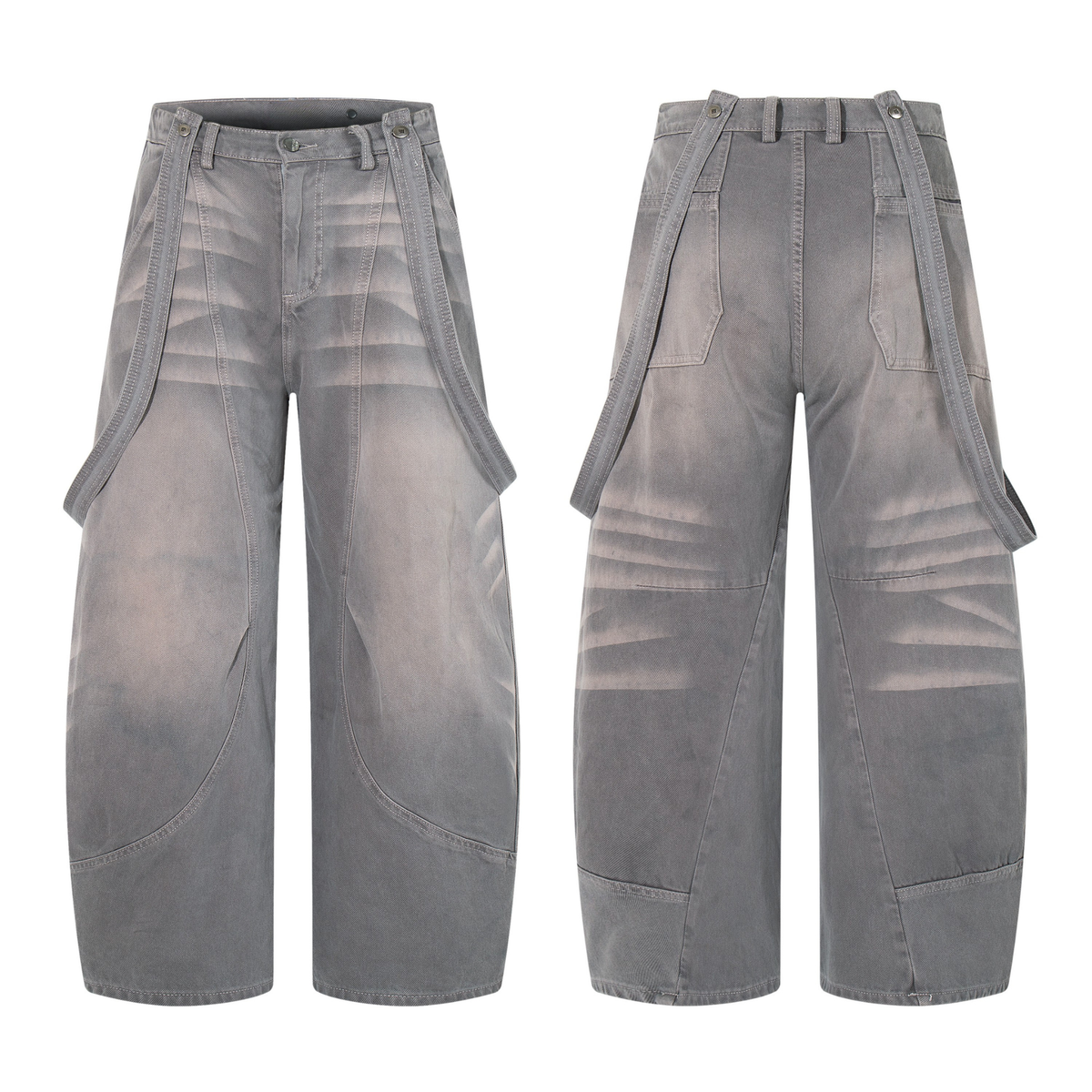Madxmarx Strap-Detail Washed Wide-Leg Jeans