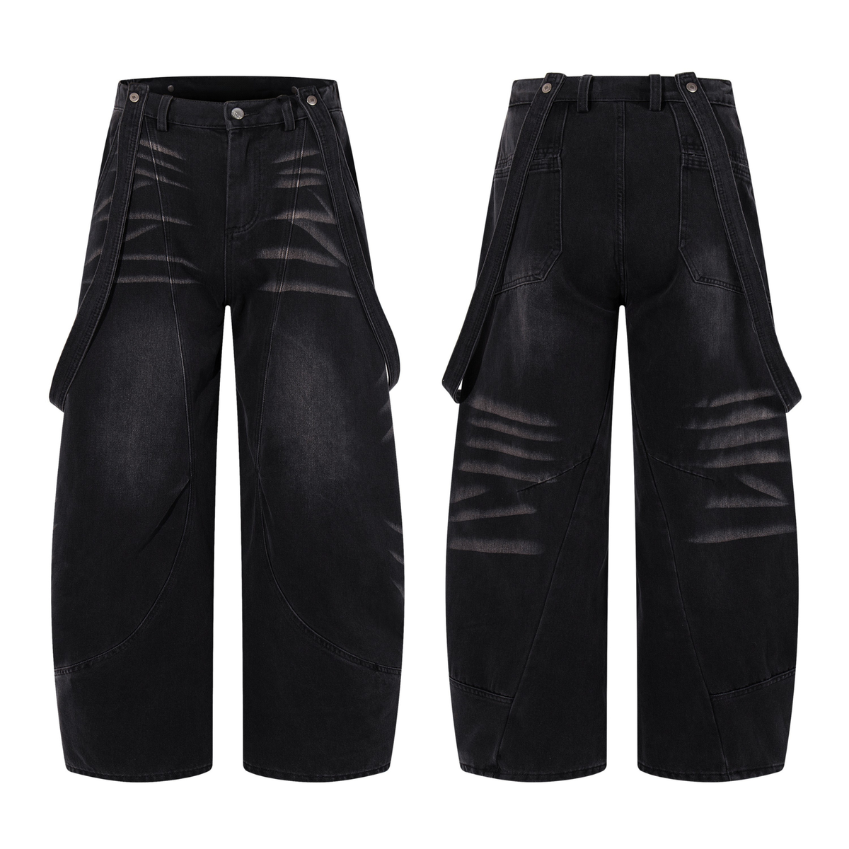 Madxmarx Strap-Detail Washed Wide-Leg Jeans