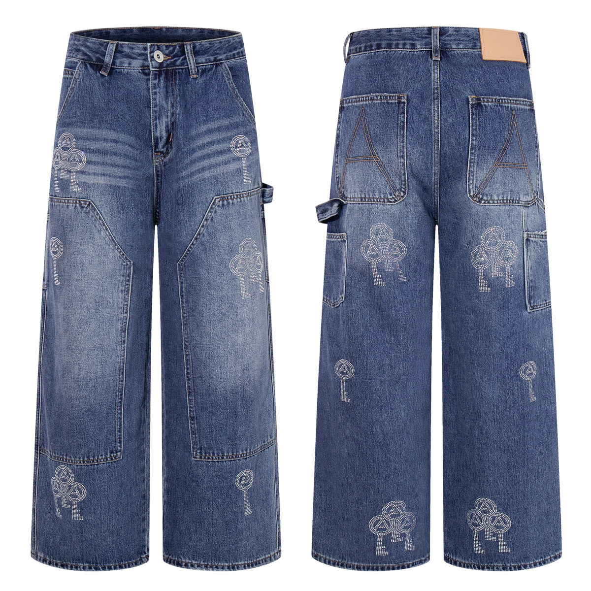 Madxmarx Rhinestone Utility Wide-Leg Jeans