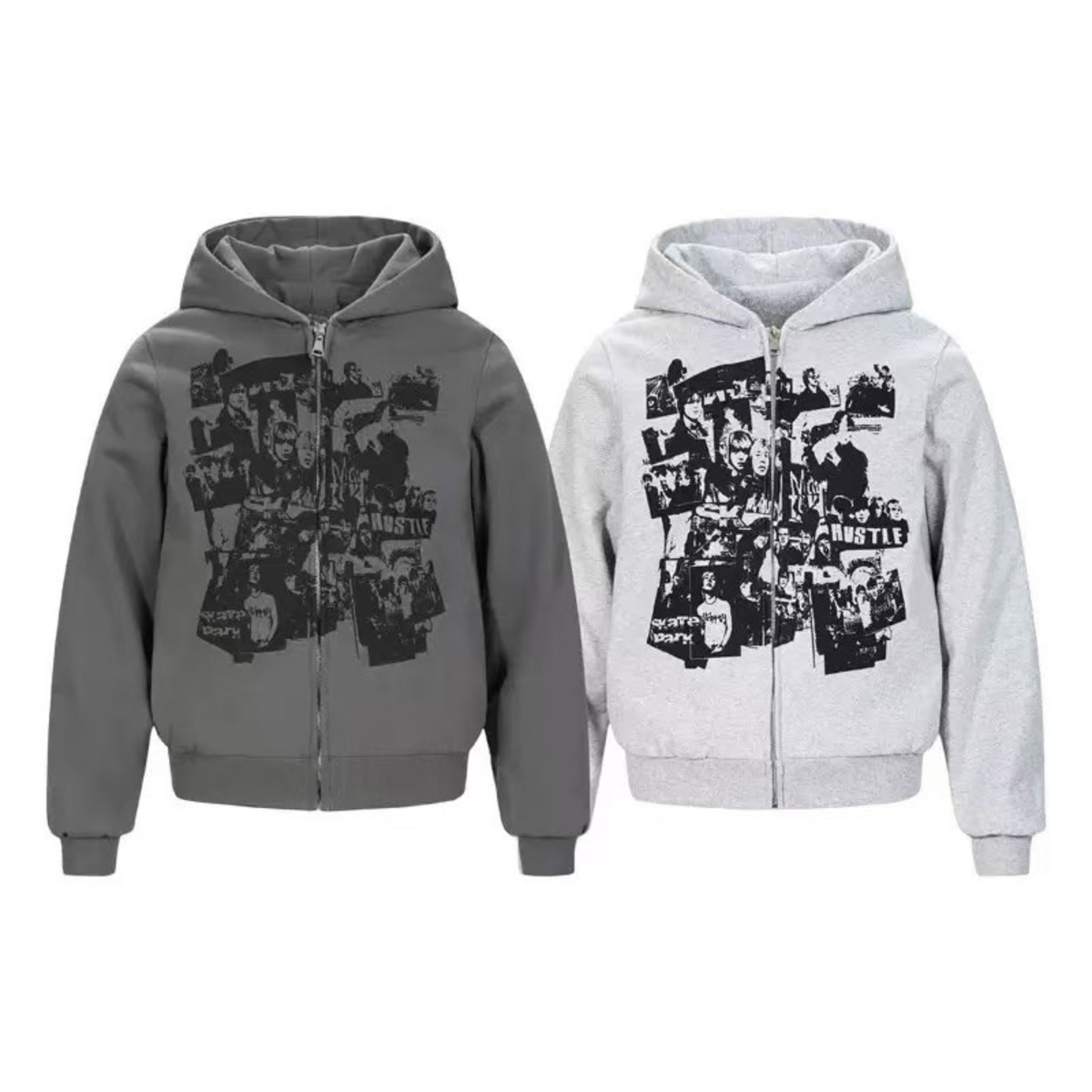 Madxmarx Retro Collage Print Zip Hoodie