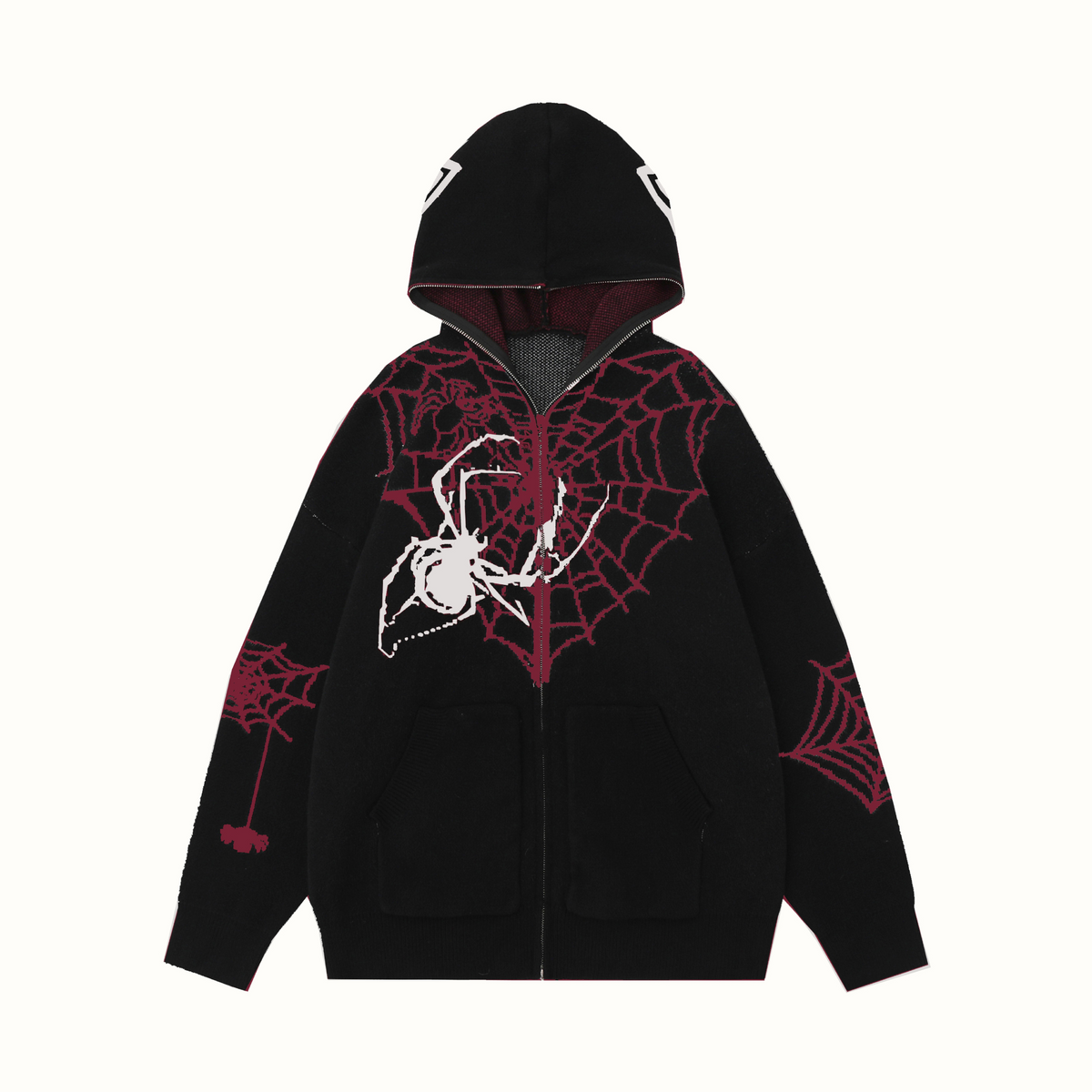 Madxmarx Spider Web Knit Zip Hoodie