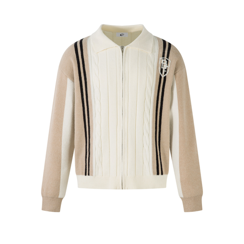 Madxmarx Retro Stripe Knit Zip Jacket - S / Apricot