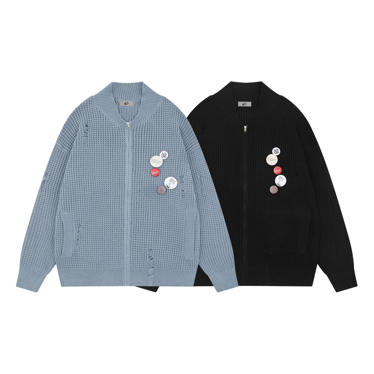 Madxmarx Waffle Texture Badge Zip Jacket
