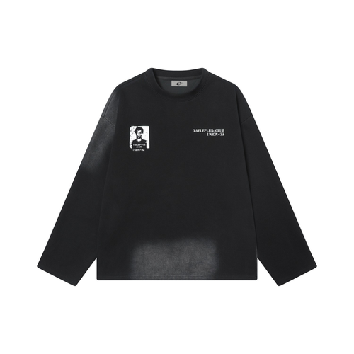 Camiseta de Manga Longa Washed Code “TAELEPLUS CLUB” da Madxmarx - M / Preto