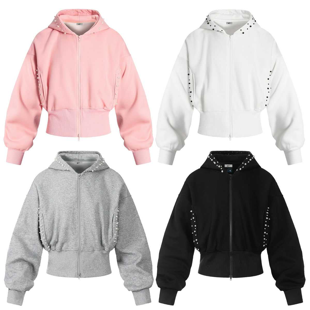 Madxmarx Kurzer Kapuzenpullover mit Perlenbesatz