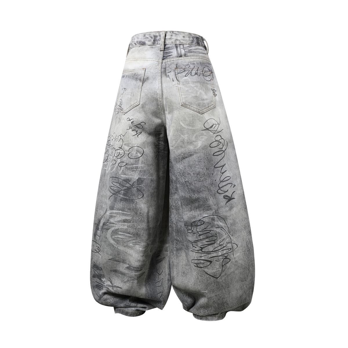 Pantalon en jean délavé à coupe incurvée Madxmarx Graffiti