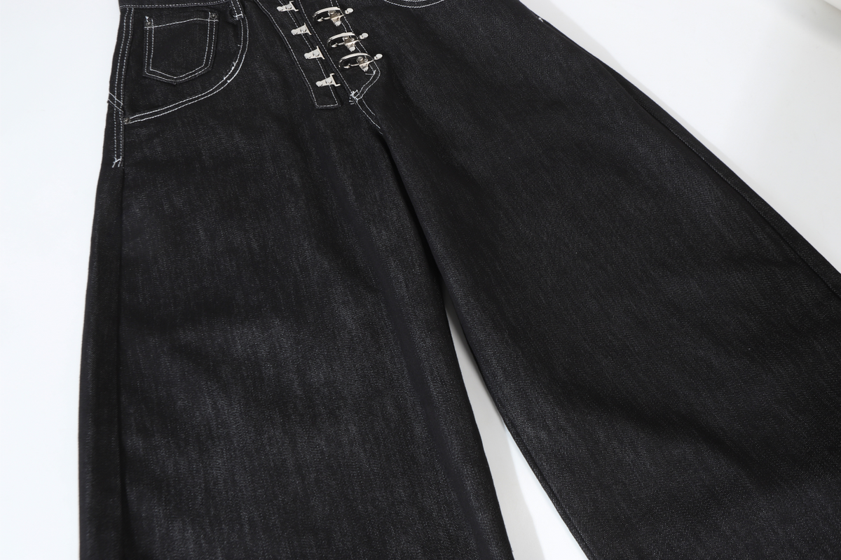 Madxmarx Buckle Detail Wide-Leg Denim Pants